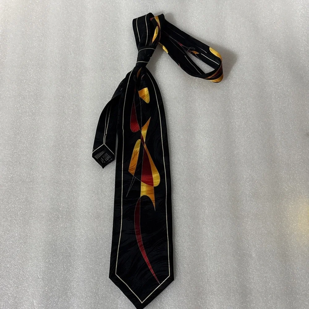 Valerio Garati Men's Silk Gold Red Black  Geometric Art Tie